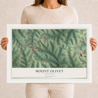Map of Mount Olivet, Kentucky, 12 x 18 inch print in a white wood frame