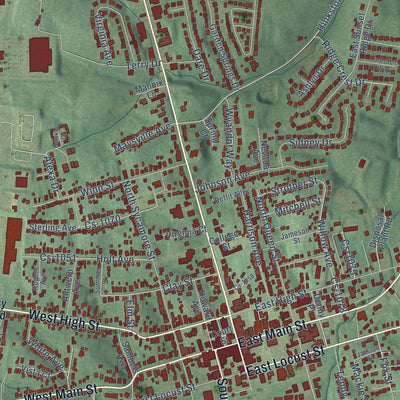 Close-up of the map of Mount Sterling, Kentucky print showing street and building detail