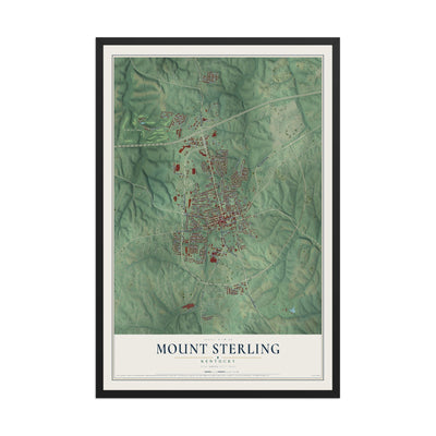 Map of Mount Sterling, Kentucky, 12 x 18 inch print in a black wood frame