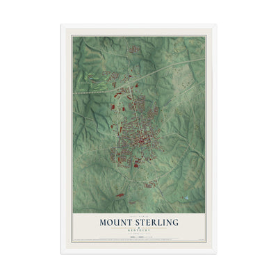 Map of Mount Sterling, Kentucky, 12 x 18 inch print in a white wood frame
