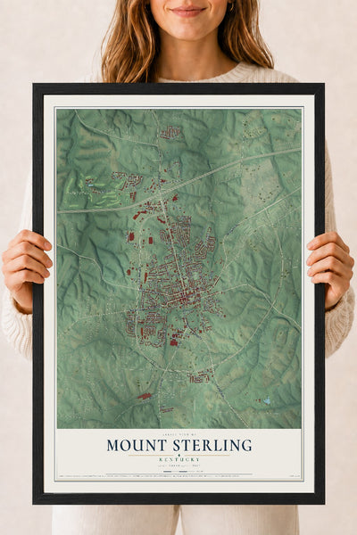 Map of Mount Sterling, Kentucky, 18 x 24 inch print in a black wood frame