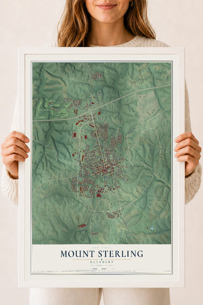 Map of Mount Sterling, Kentucky, 18 x 24 inch print in a white wood frame