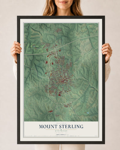 Map of Mount Sterling, Kentucky, 24 x 36 inch print in a black wood frame