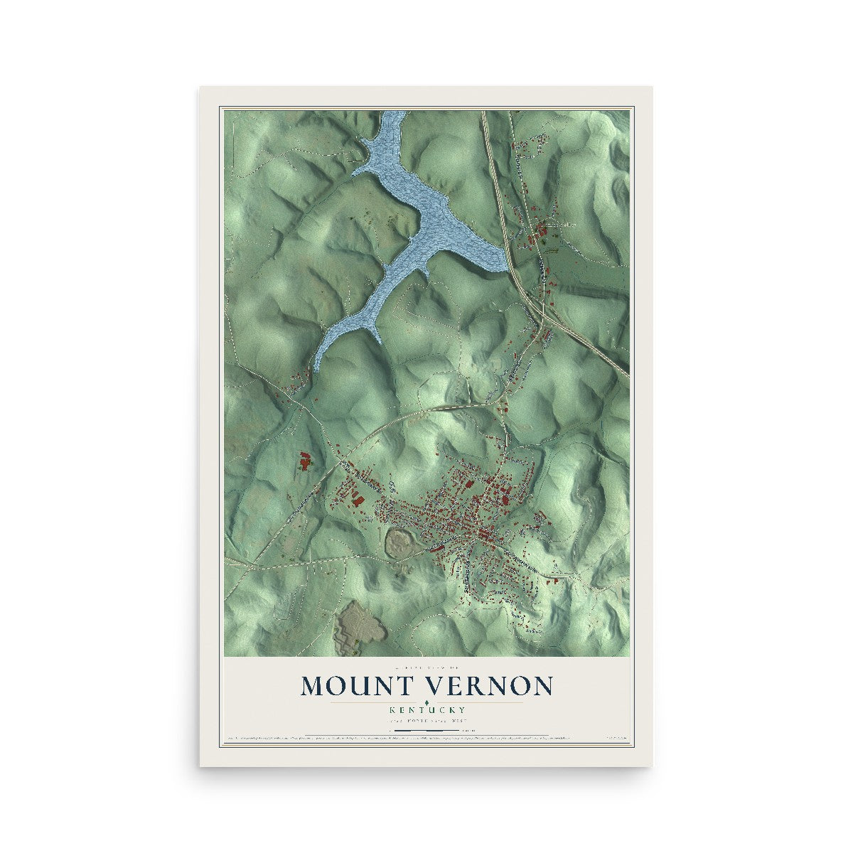 Map of Mount Vernon, Kentucky, 12 x 18 inch unframed archival matte print