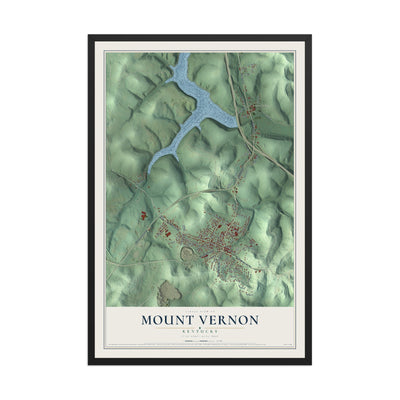 Map of Mount Vernon, Kentucky, 12 x 18 inch print in a black wood frame