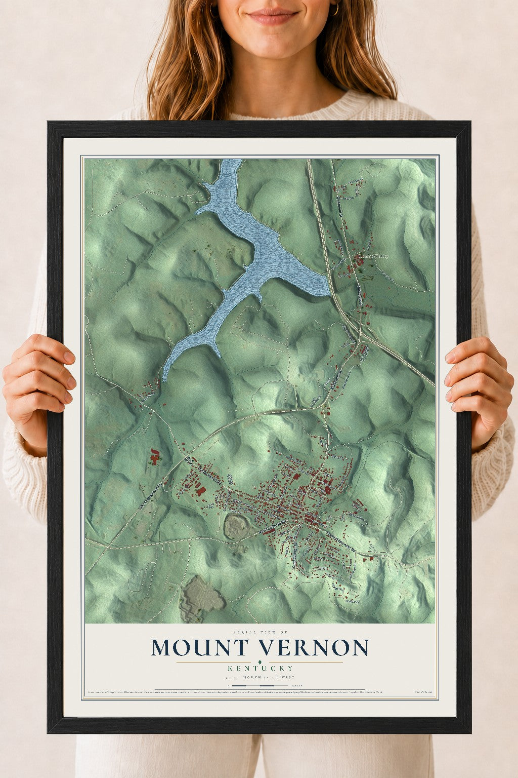 Map of Mount Vernon, Kentucky, 18 x 24 inch print in a black wood frame