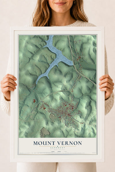 Map of Mount Vernon, Kentucky, 18 x 24 inch print in a white wood frame