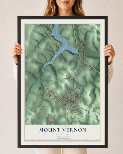 Map of Mount Vernon, Kentucky, 24 x 36 inch print in a black wood frame