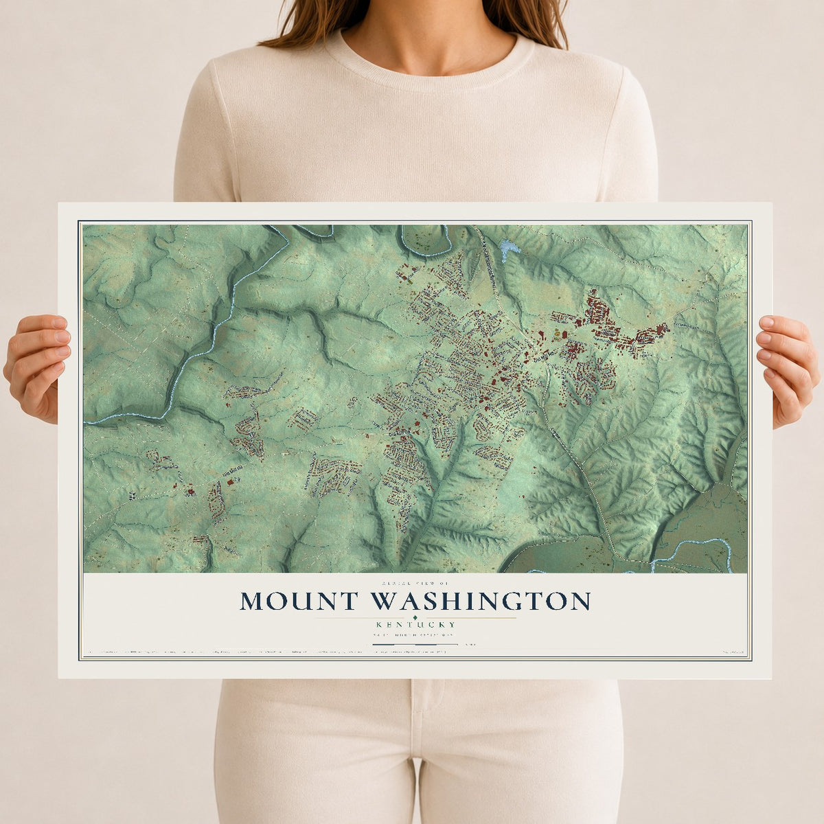 Map of Mount Washington, Kentucky, 12 x 18 inch unframed archival matte print