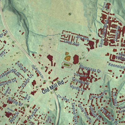 Close-up of the map of Mount Washington, Kentucky print showing street and building detail