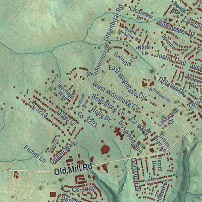 Second close-up of the map of Mount Washington, Kentucky print showing more streets and buildings