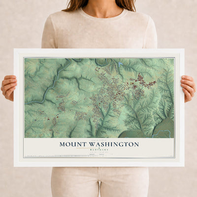 Map of Mount Washington, Kentucky, 12 x 18 inch print in a white wood frame