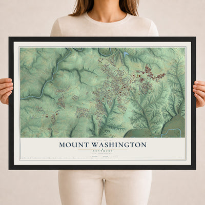 Map of Mount Washington, Kentucky, 18 x 24 inch print in a black wood frame