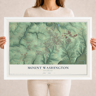 Map of Mount Washington, Kentucky, 18 x 24 inch print in a white wood frame