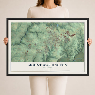 Map of Mount Washington, Kentucky, 24 x 36 inch print in a black wood frame