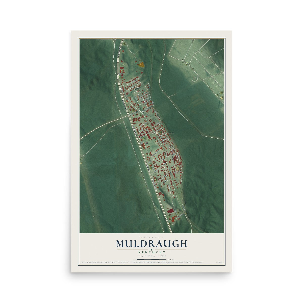 Map of Muldraugh, Kentucky, 12 x 18 inch unframed archival matte print
