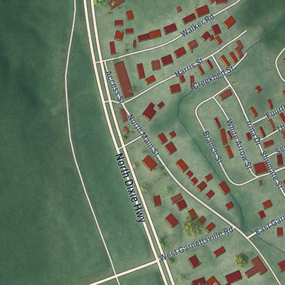 Second close-up of the map of Muldraugh, Kentucky print showing more streets and buildings