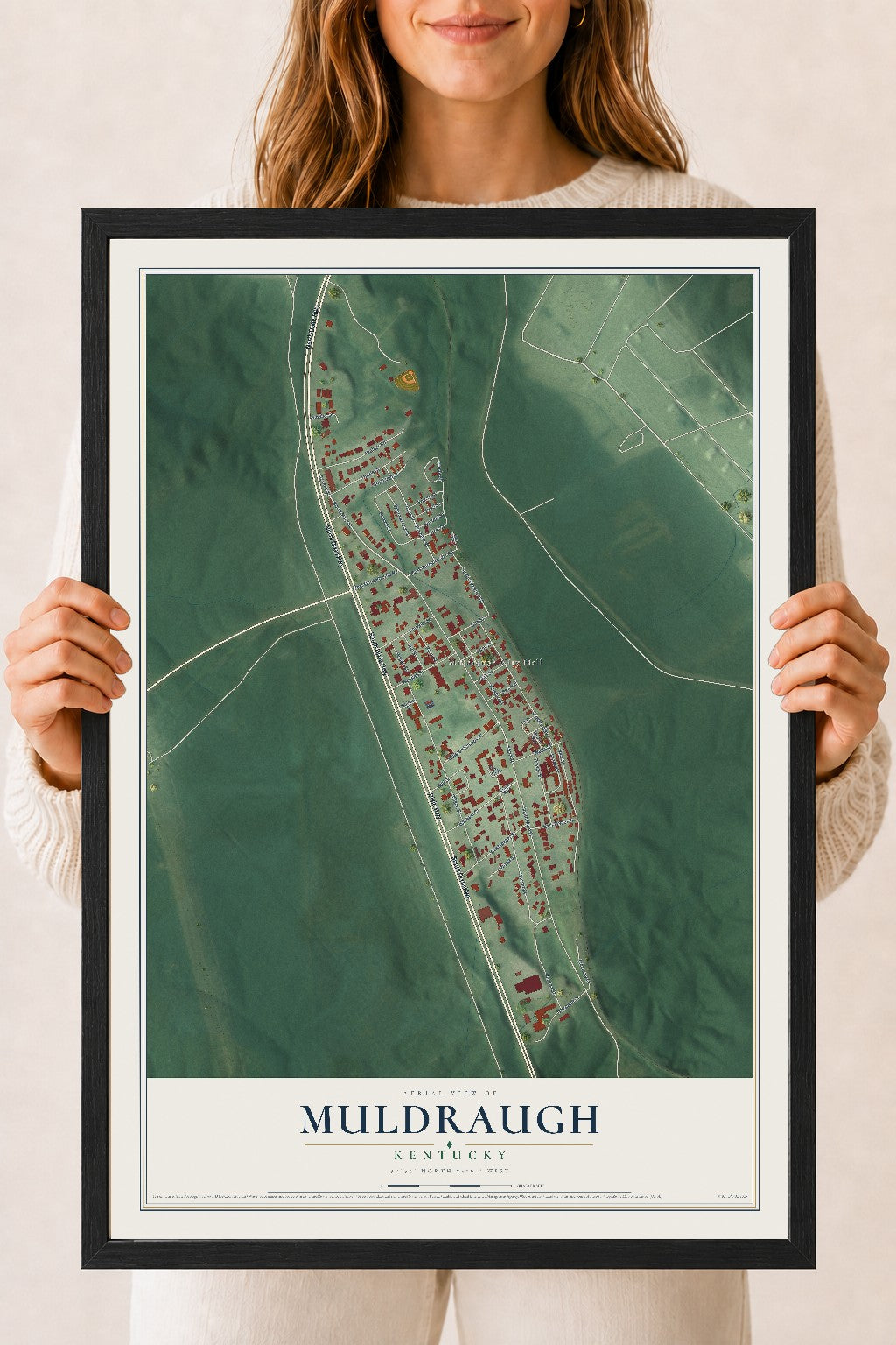 Map of Muldraugh, Kentucky, 18 x 24 inch print in a black wood frame
