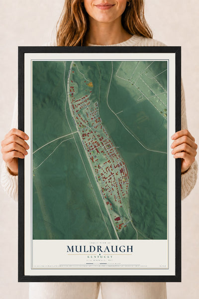 Map of Muldraugh, Kentucky, 18 x 24 inch print in a black wood frame
