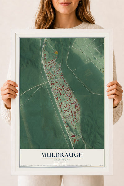Map of Muldraugh, Kentucky, 18 x 24 inch print in a white wood frame