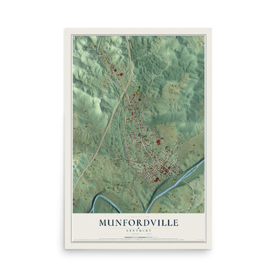 Map of Munfordville, Kentucky, 12 x 18 inch unframed archival matte print