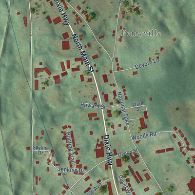 Second close-up of the map of Munfordville, Kentucky print showing more streets and buildings