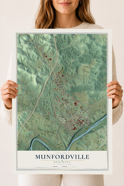 Map of Munfordville, Kentucky, 18 x 24 inch unframed archival matte print
