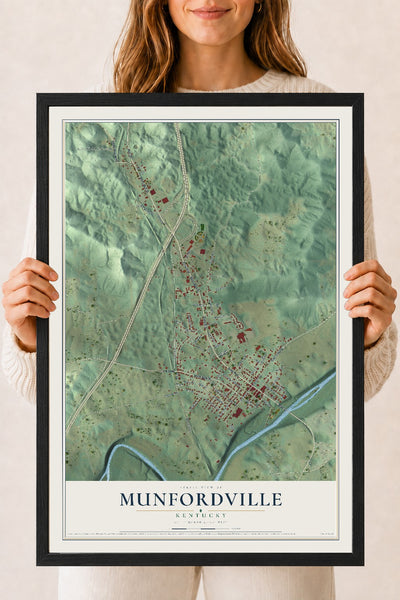 Map of Munfordville, Kentucky, 18 x 24 inch print in a black wood frame