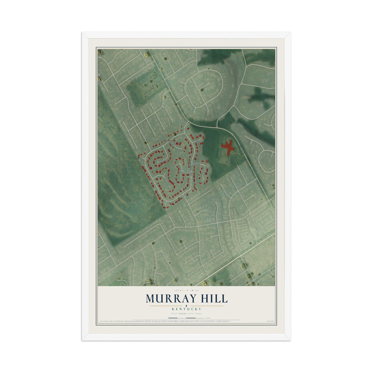 Map of Murray Hill, Kentucky, 12 x 18 inch print in a white wood frame