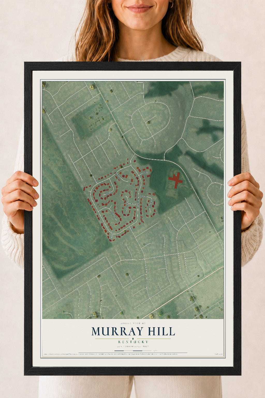 Map of Murray Hill, Kentucky, 18 x 24 inch print in a black wood frame