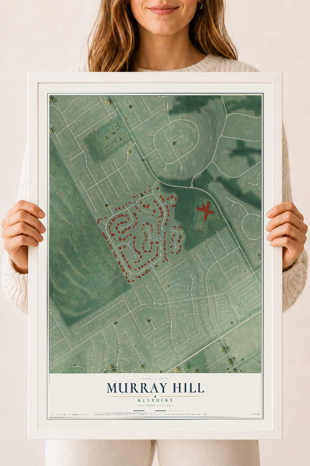 Map of Murray Hill, Kentucky, 18 x 24 inch print in a white wood frame