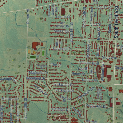 Second close-up of the map of Murray, Kentucky print showing more streets and buildings