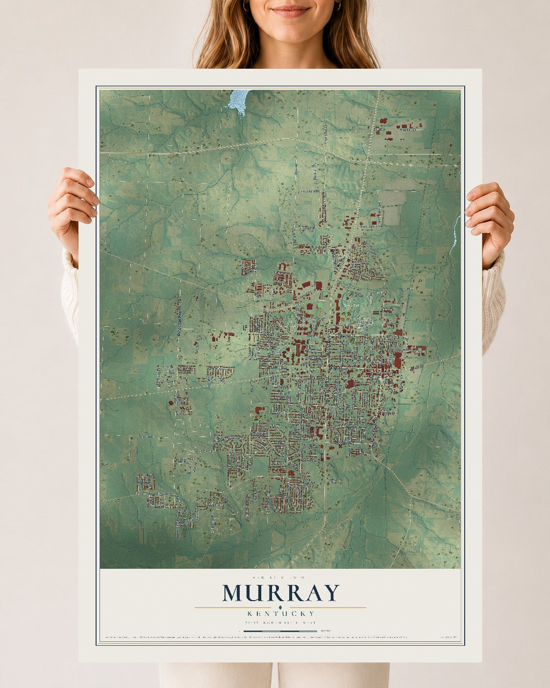 Map of Murray, Kentucky, 24 x 36 inch unframed archival matte print