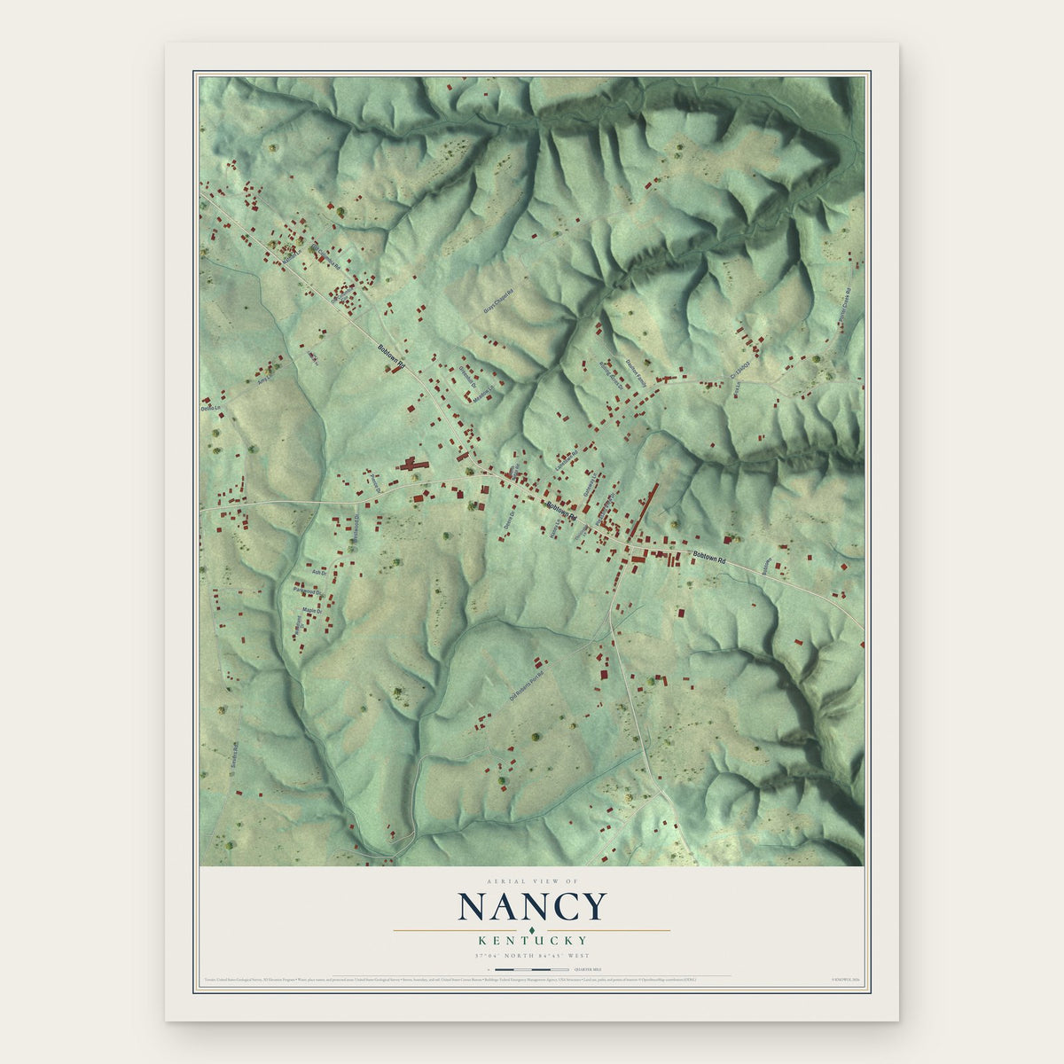 Nancy, Kentucky map print, the full design