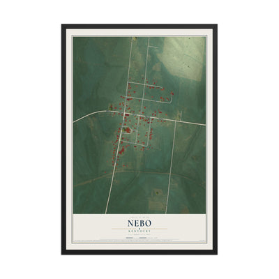 Map of Nebo, Kentucky, 12 x 18 inch print in a black wood frame