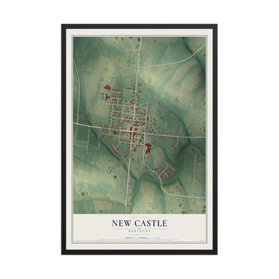 Map of New Castle, Kentucky, 12 x 18 inch print in a black wood frame