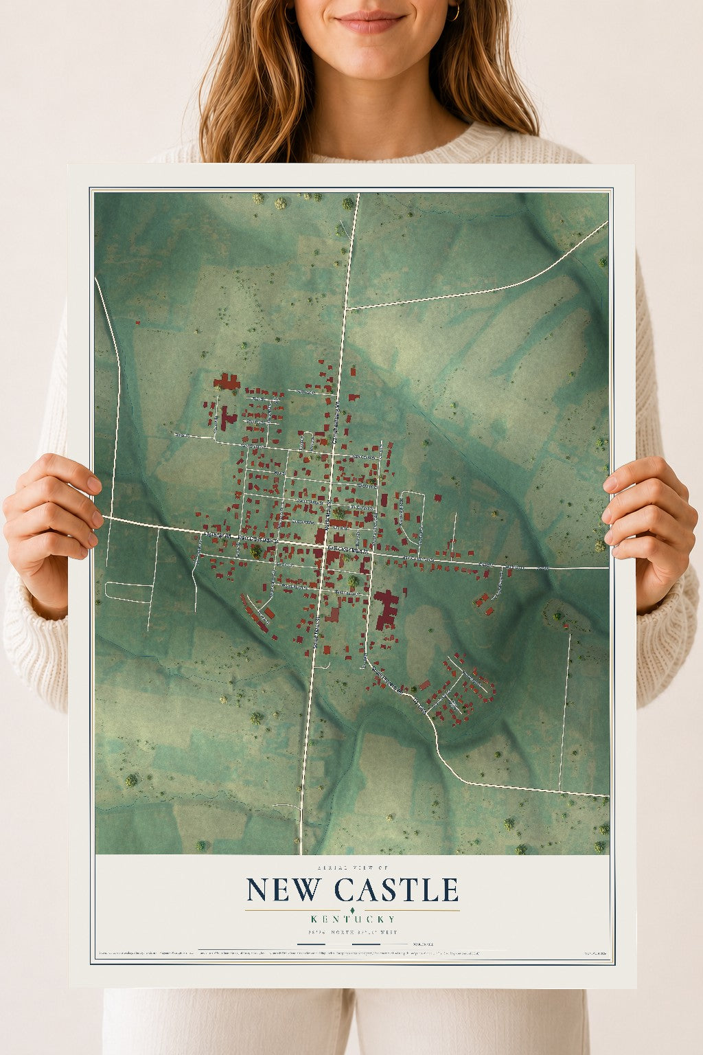 Map of New Castle, Kentucky, 18 x 24 inch unframed archival matte print