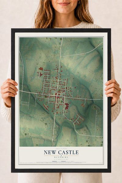 Map of New Castle, Kentucky, 18 x 24 inch print in a black wood frame