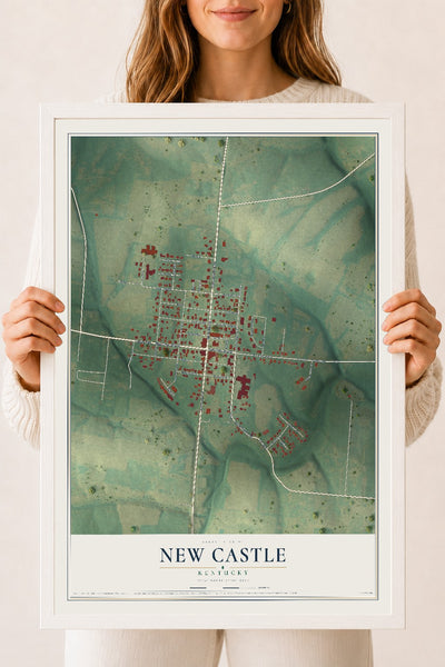 Map of New Castle, Kentucky, 18 x 24 inch print in a white wood frame