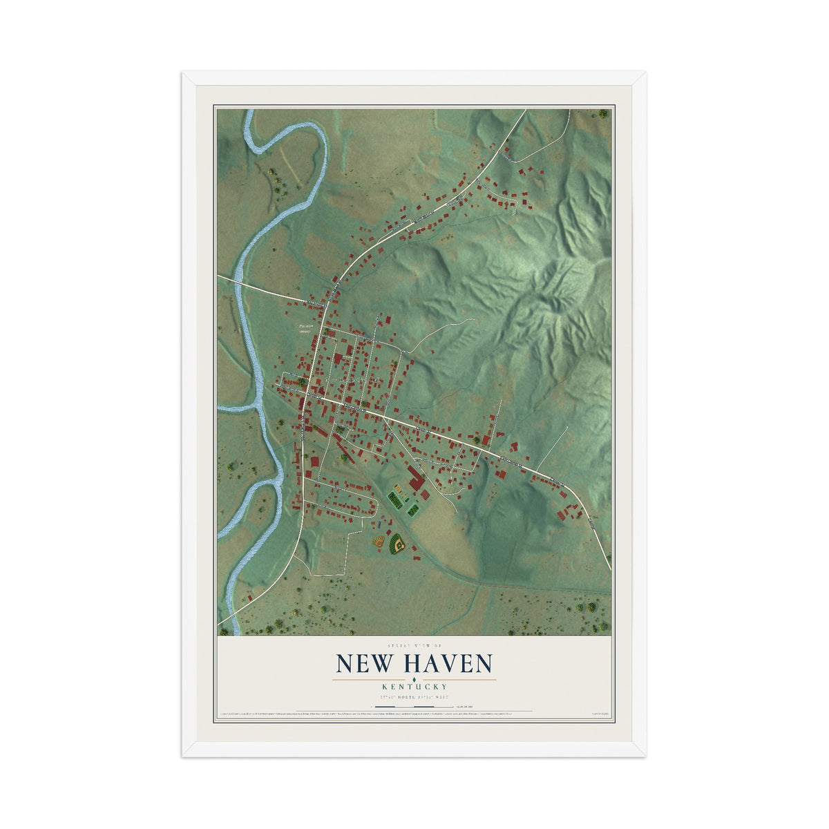 Map of New Haven, Kentucky, 12 x 18 inch print in a white wood frame