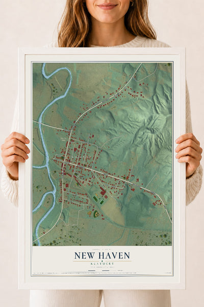 Map of New Haven, Kentucky, 18 x 24 inch print in a white wood frame
