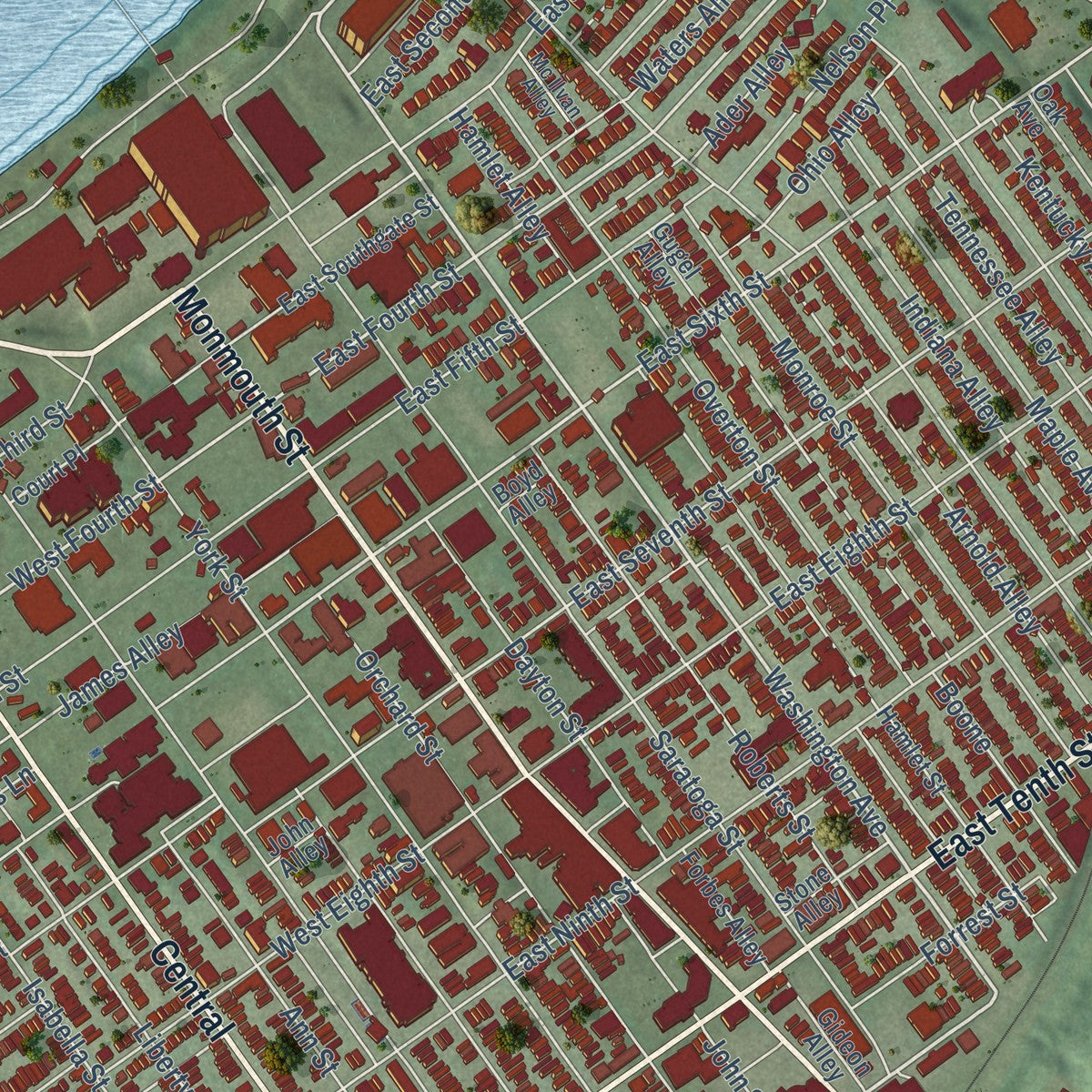 Close-up of the map of Newport, Kentucky print showing street and building detail