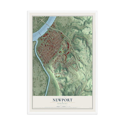 Map of Newport, Kentucky, 12 x 18 inch print in a white wood frame