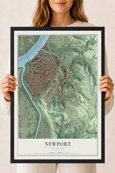 Map of Newport, Kentucky, 18 x 24 inch print in a black wood frame