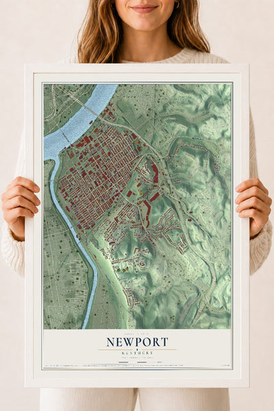 Map of Newport, Kentucky, 18 x 24 inch print in a white wood frame