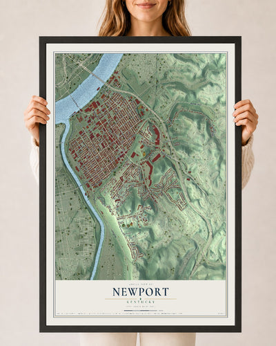 Map of Newport, Kentucky, 24 x 36 inch print in a black wood frame