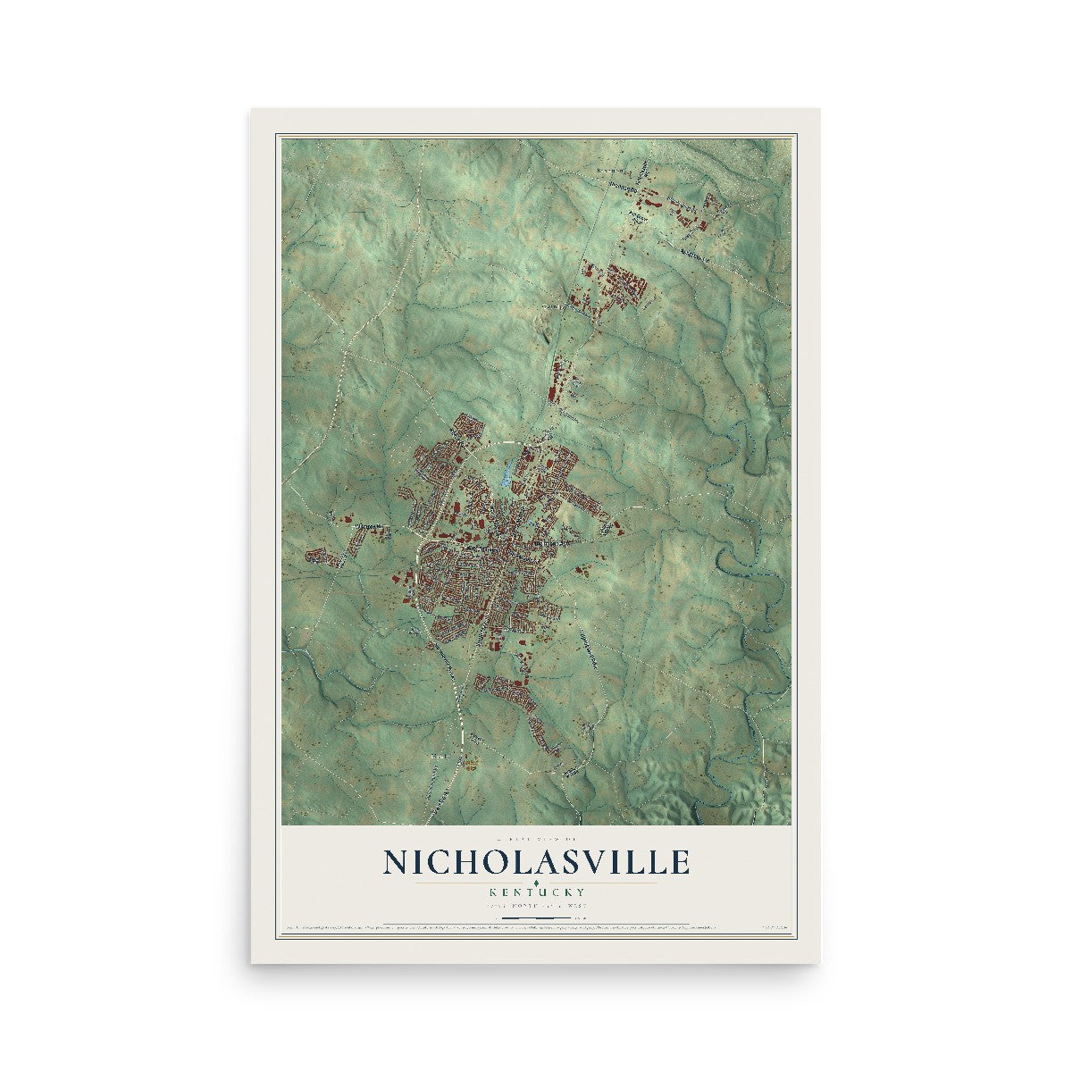 Map of Nicholasville, Kentucky, 12 x 18 inch unframed archival matte print