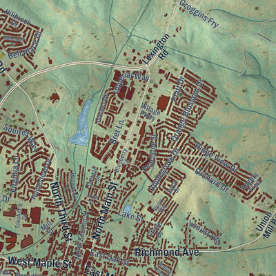 Close-up of the map of Nicholasville, Kentucky print showing street and building detail