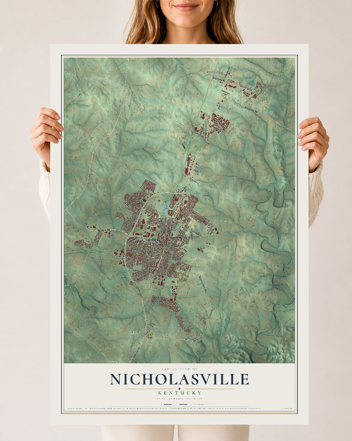 Map of Nicholasville, Kentucky, 24 x 36 inch unframed archival matte print