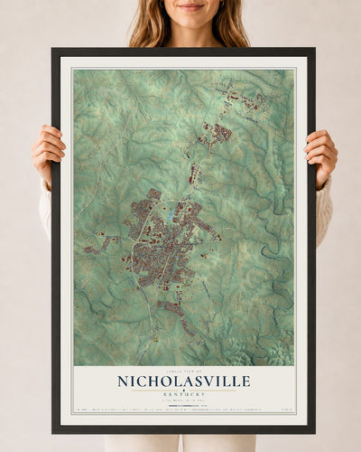 Map of Nicholasville, Kentucky, 24 x 36 inch print in a black wood frame